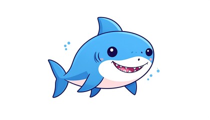 Obraz premium Cartoon shark smiles with cute, and white background.