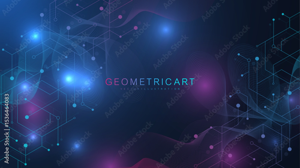 Poster abstract technology connect background lines and dots with hexagons. modern hexagons technology conc