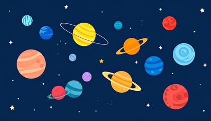 Colorful planets with stars in space.