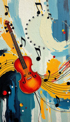 Musical theme. Oil painting. Pattern for printing on wall decorations.
