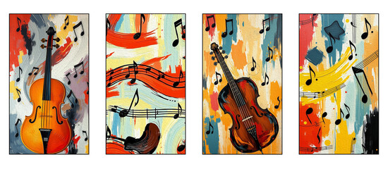 Musical theme. Oil painting. Pattern for printing on wall decorations.