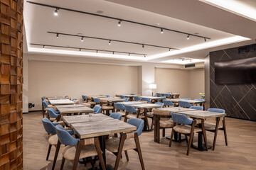 Interior of a large modern hotel restaurant