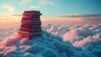 Books resting on clouds