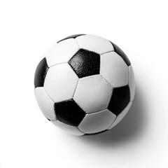 Obraz premium Classic black and white soccer ball, overhead view, slight shadow on white background