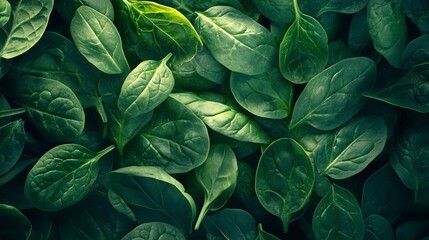 Lush Green Spinach Leaves Background Texture Healthy Food and Nutrition Concept