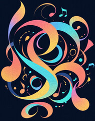 Musical theme. Oil painting. Pattern for printing on wall decorations.