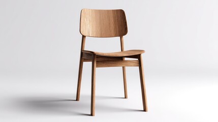 Modern minimalist wooden chair isolated on a white background, clean lighting, professional studio setup