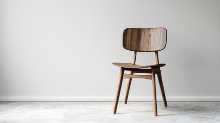 Modern minimalist wooden chair isolated on a white background, clean lighting, professional studio setup