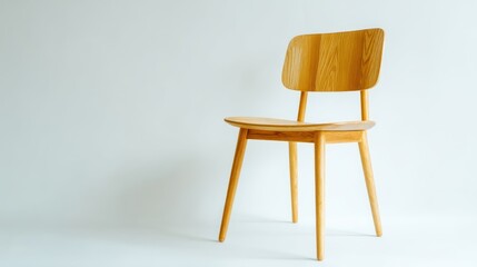 Modern minimalist wooden chair isolated on a white background, clean lighting, professional studio setup