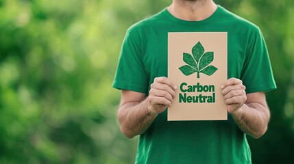 Greener Future: Hand Holding Carbon Neutral Sign in Nature