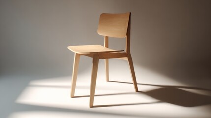 Modern minimalist wooden chair isolated on a white background, clean lighting, professional studio setup