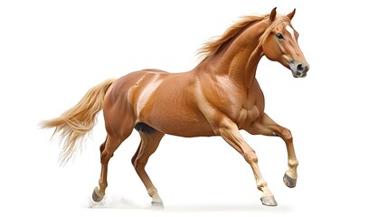 Fototapeta premium Majestic Chestnut Horse in Motion Powerful Running Stallion Isolated on White Background