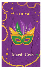 Vibrant Mardi Gras Illustration with Mask, Beads, and Trumpet-03