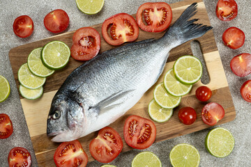Raw Sea Bream and Lime on Kitchen Counter