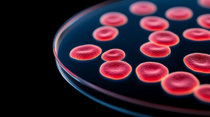 Fototapeta premium Microscopic View of Red Blood Cells in Petri Dish Medical Research Science