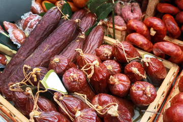 Close up of traditional homemade sausages