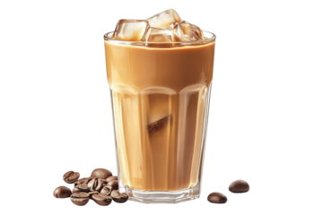 Indulge in a refreshing iced coffee on a summer afternoon with rich robust coffee flavor and cubes isolated on transparent background. Generative Ai.