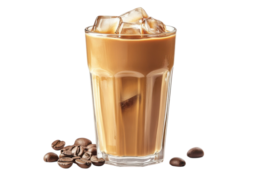 Indulge in a refreshing iced coffee on a summer afternoon with rich robust coffee flavor and cubes isolated on transparent background. Generative Ai.
