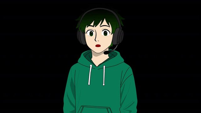 Cartoon Character Talking Gamer Male With Headphone Animation for Explainer Video