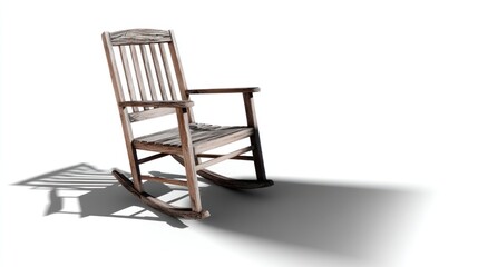 Rocking chair made of natural wood, white background, side profile, realistic shadows