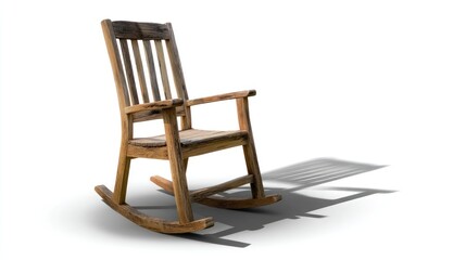 Rocking chair made of natural wood, white background, side profile, realistic shadows
