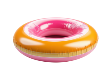 Summer dreams of floating with this vibrant inflatable ring ready for fun at the pool against dark isolated on transparent background. Generative Ai.