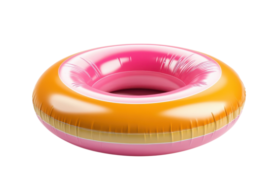 Summer dreams of floating with this vibrant inflatable ring ready for fun at the pool against dark isolated on transparent background. Generative Ai.