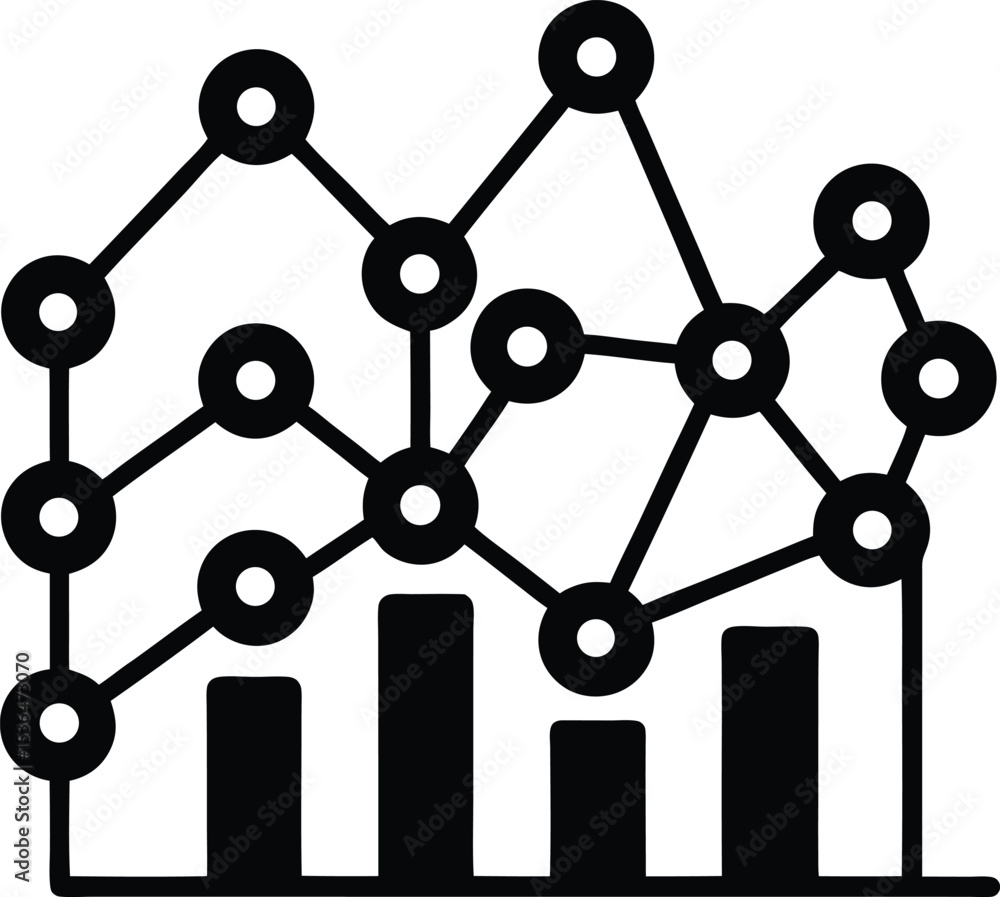 Poster abstract data visualization with line silhouette graph and bar chart showing trends