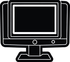 Black and white illustration of an old CRT monitor, Silhouette  isolated design