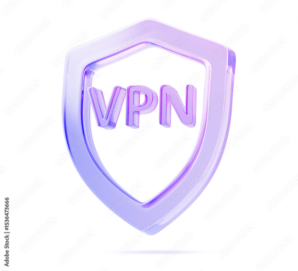 Poster 3d glass holographic security shield with vpn icon render. virtual private network, data encryption,