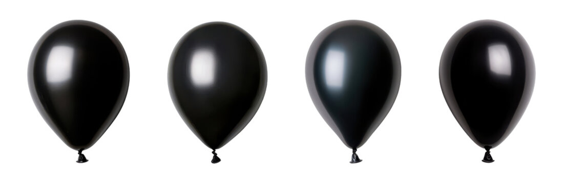A collection of sleek black balloons floating gracefully in the air., transparent background
