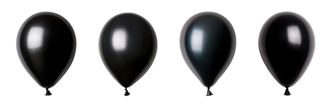 A collection of sleek black balloons floating gracefully in the air., transparent background