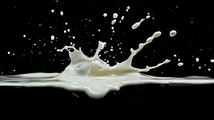 Splashing milk in mid-air isolated on transparent background, high-speed photography style
