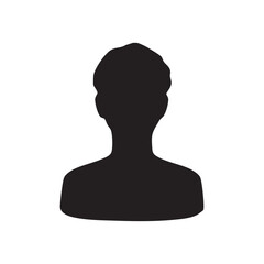 短髪の男性モノクロ半身シルエットイラスト　黒