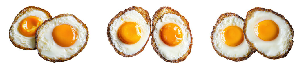 Freshly prepared fried eggs with golden yolks, perfect for breakfast or brunch dishes., transparent background
