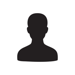 特徴のない人型の半身モノクロイラスト　あるいは　スキンヘッドの男性モノクロシルエットイラスト