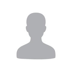 特徴のない人型の半身モノクロイラスト　あるいは　スキンヘッドの男性モノクロシルエットイラスト　グレー