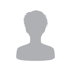 短髪の男性モノクロ半身シルエットイラスト　　グレー