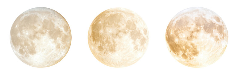 Three phases of the moon showcasing its celestial beauty and changing appearance., transparent background