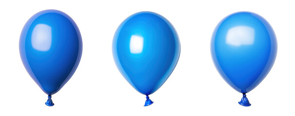 Three vibrant blue balloons floating against a transparent background., transparent background