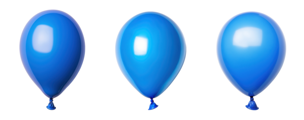 Three vibrant blue balloons floating against a transparent background., transparent background