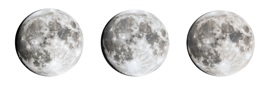 Three phases of the moon showcasing its beauty and celestial presence in the night sky., transparent background