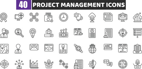Project Management Icons – 40 Vector Icons for Planning, Workflow, Strategy, Team, Tasks