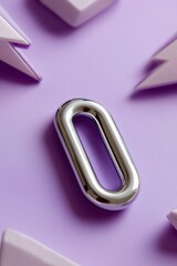 Abstract silver shape on purple background with geometric elements