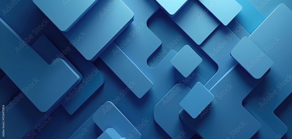Poster abstract 3d render illustration with geometric shapes in blue. modern design features layered blocks