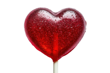 A vibrant red heart lollipop reflecting romance and sweet affection against a dark background crisp isolated on transparent background. Generative Ai.