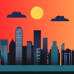 Obraz premium Colorful cityscape under sunlight, minimalist style.