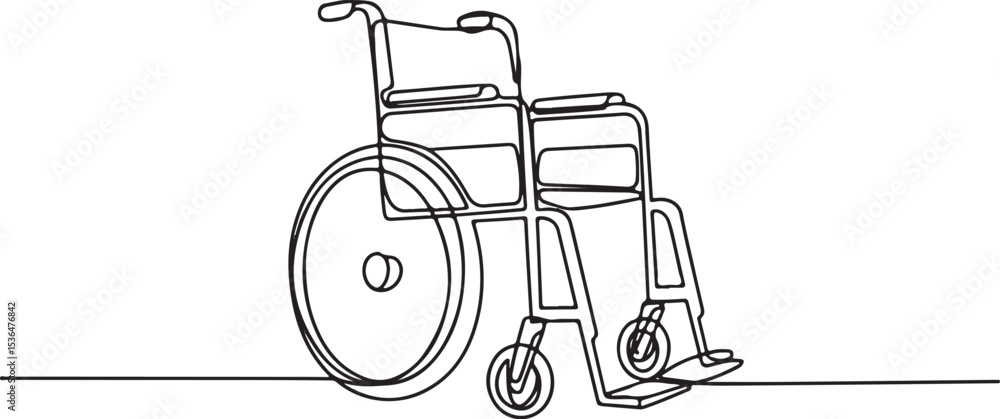 Poster wheelchair continuous single line drawing in minimalist black and white style with angled design and