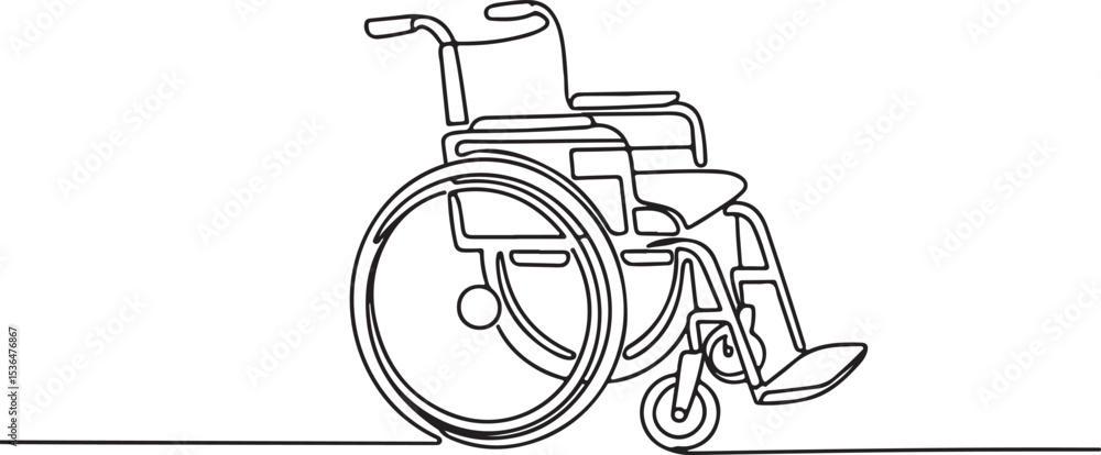 Poster wheelchair continuous single line drawing in minimalist black and white style with angled design and