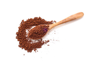 scoop of coffee beans, Brown coffee powder isolate on white background 